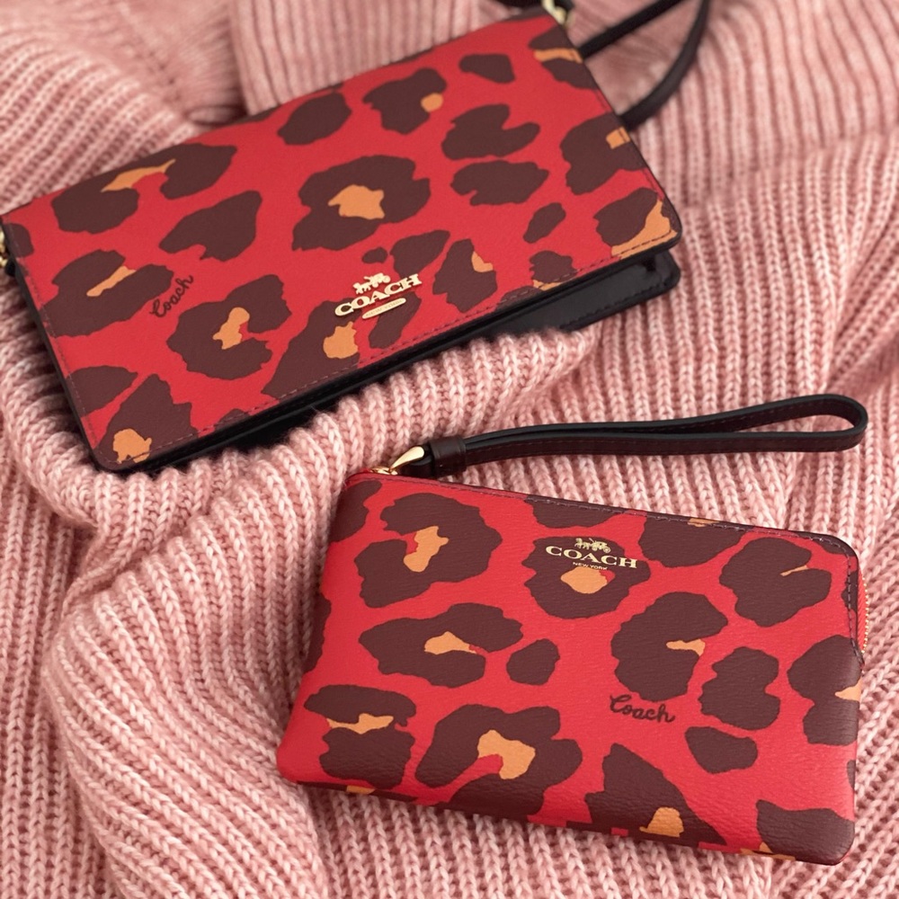 🆕 COACH | Poppy Leopard Anna Foldover Crossbody Clutch Shoulder Bag & Wristlet
